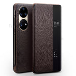 QIALINO View Window Design Top Layer Cowhide Leather Phone Case for Huawei P50
