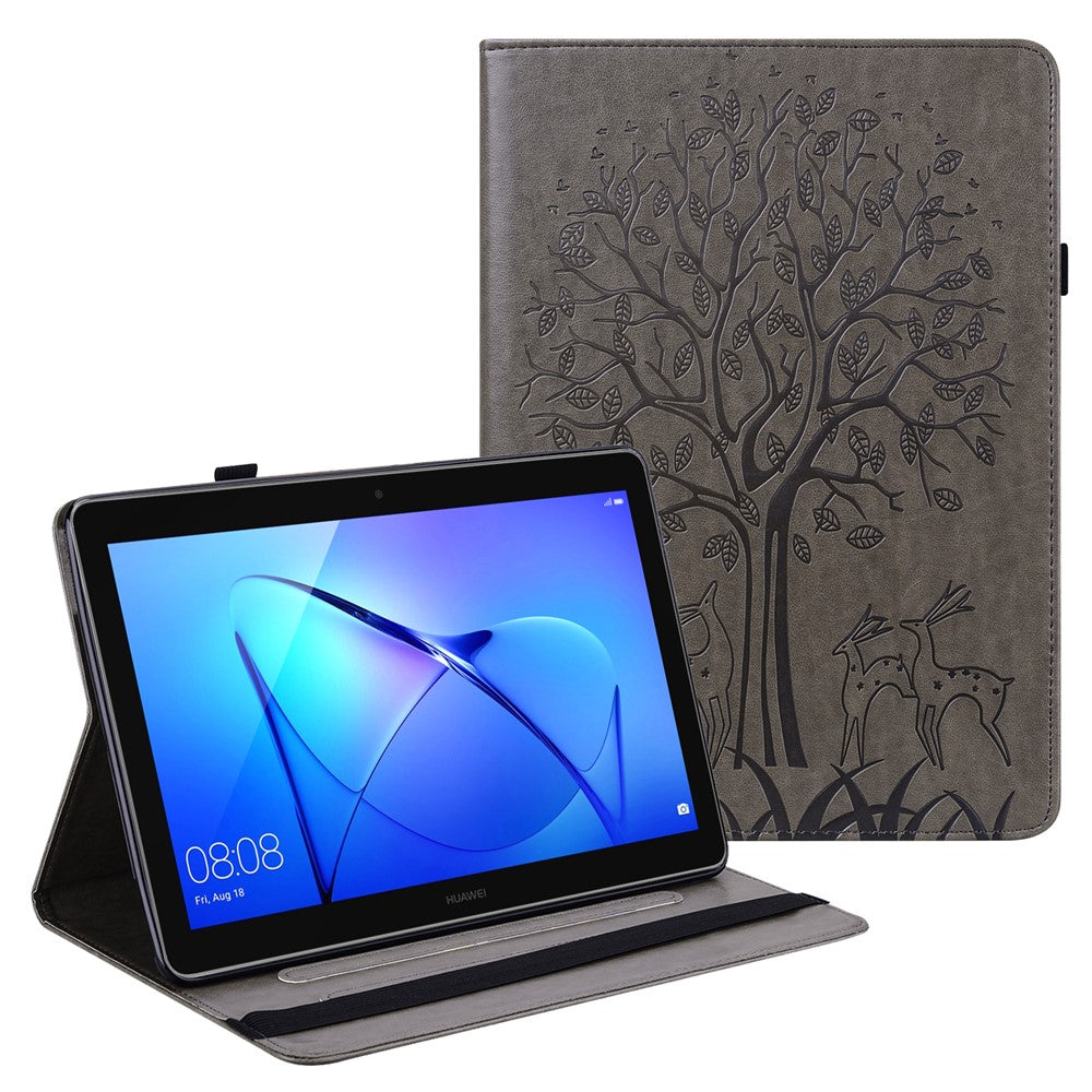 Tree and Deer Pattern Imprinted PU Leather Tablet Stand Cover Case with Card Slots for Huawei MediaPad T3 10