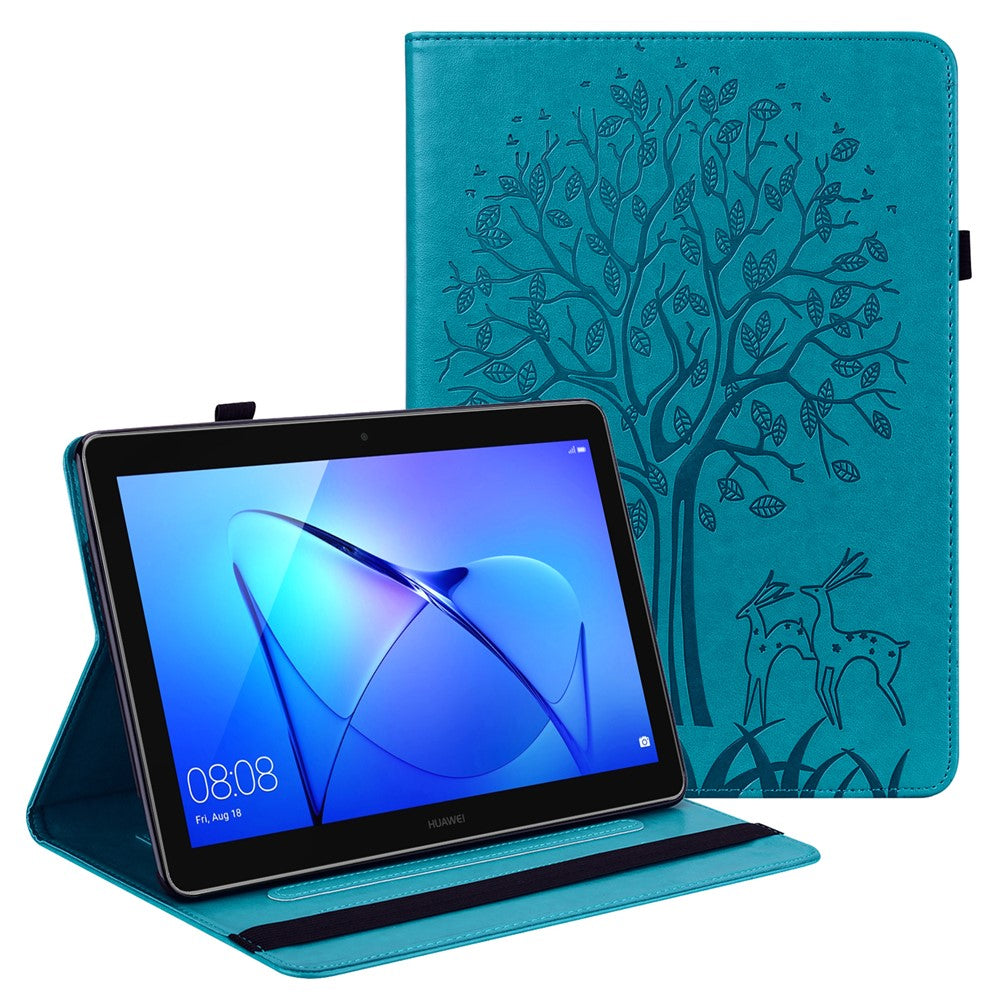Imprinted Tree and Deer Stand Design Leather Case Shell with Card Slots for Huawei MatePad Pro 10.8 (2021)