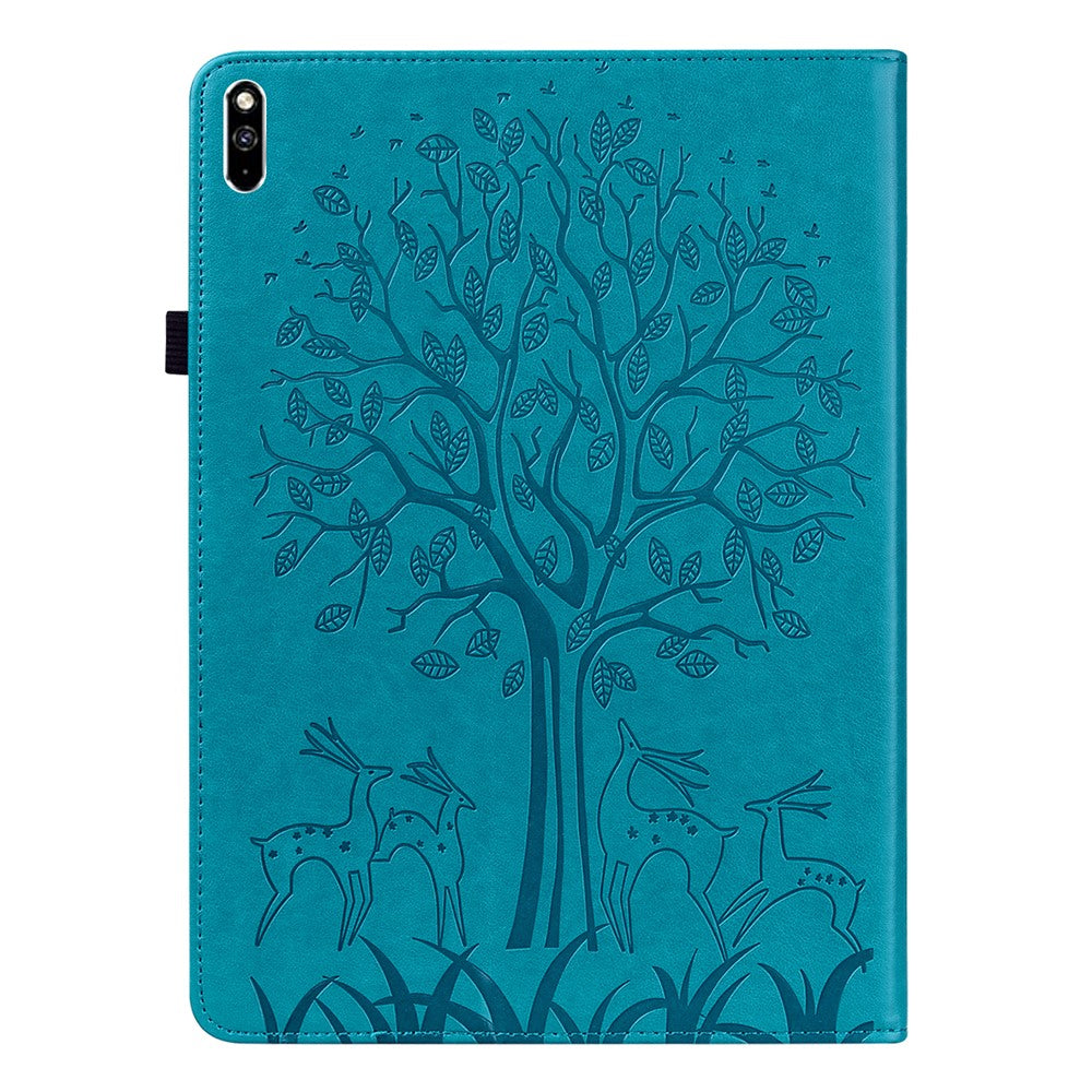 Imprinted Tree and Deer Stand Design Leather Case Shell with Card Slots for Huawei MatePad Pro 10.8 (2021)