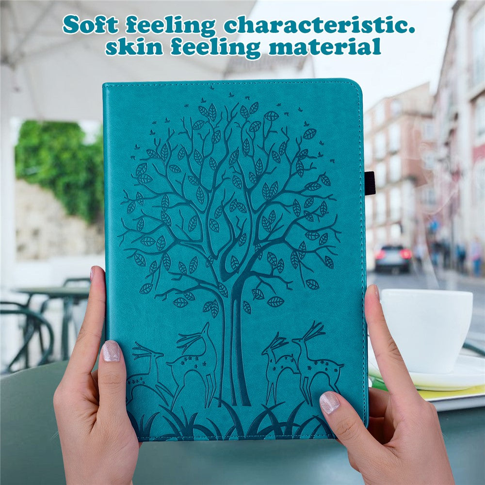 Imprinted Tree and Deer Stand Design Leather Case Shell with Card Slots for Huawei MatePad Pro 10.8 (2021)