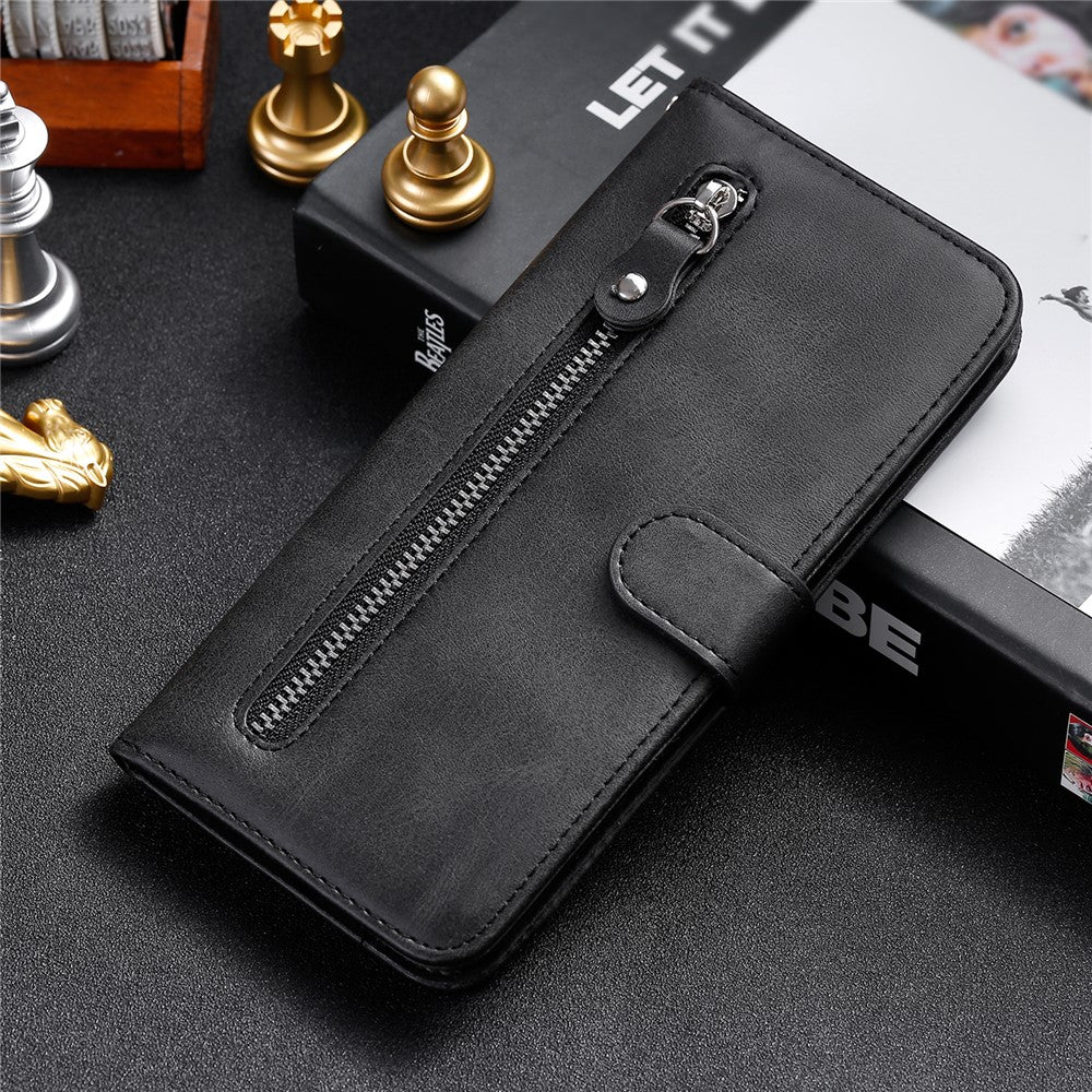 Zippered Pocket PU Leather Case Wallet Stand Design Phone Case for Huawei nova 8i/Honor 50 Lite