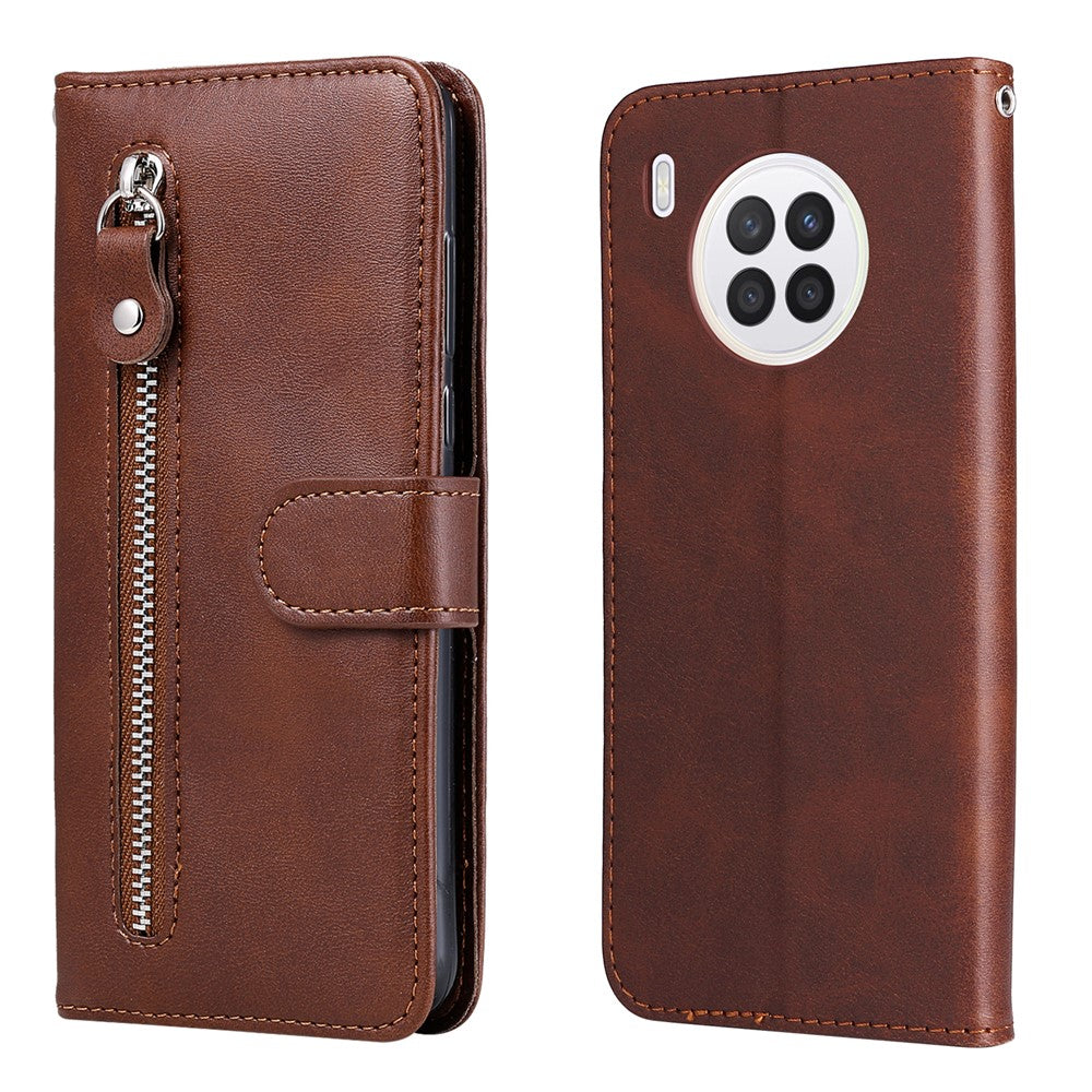 Zippered Pocket PU Leather Case Wallet Stand Design Phone Case for Huawei nova 8i/Honor 50 Lite
