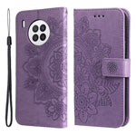 Practical Flip Shell Card Slots Imprinted Flower Pattern TPU+PU Leather Stand Wallet Cover Case with Lanyard for Huawei nova 8i/Honor 50 Lite