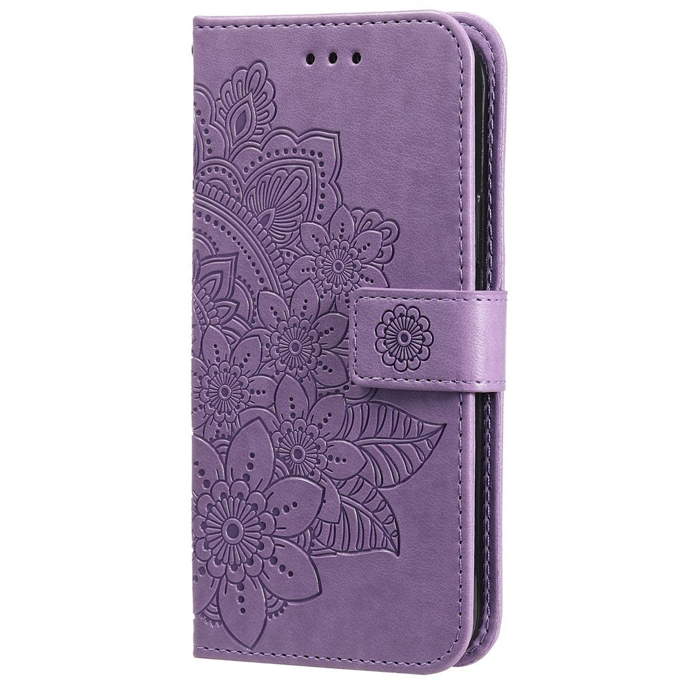 Practical Flip Shell Card Slots Imprinted Flower Pattern TPU+PU Leather Stand Wallet Cover Case with Lanyard for Huawei nova 8i/Honor 50 Lite