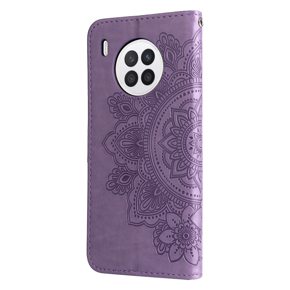 Practical Flip Shell Card Slots Imprinted Flower Pattern TPU+PU Leather Stand Wallet Cover Case with Lanyard for Huawei nova 8i/Honor 50 Lite