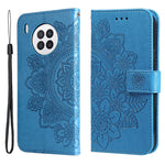 Practical Flip Shell Card Slots Imprinted Flower Pattern TPU+PU Leather Stand Wallet Cover Case with Lanyard for Huawei nova 8i/Honor 50 Lite