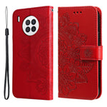 Practical Flip Shell Card Slots Imprinted Flower Pattern TPU+PU Leather Stand Wallet Cover Case with Lanyard for Huawei nova 8i/Honor 50 Lite