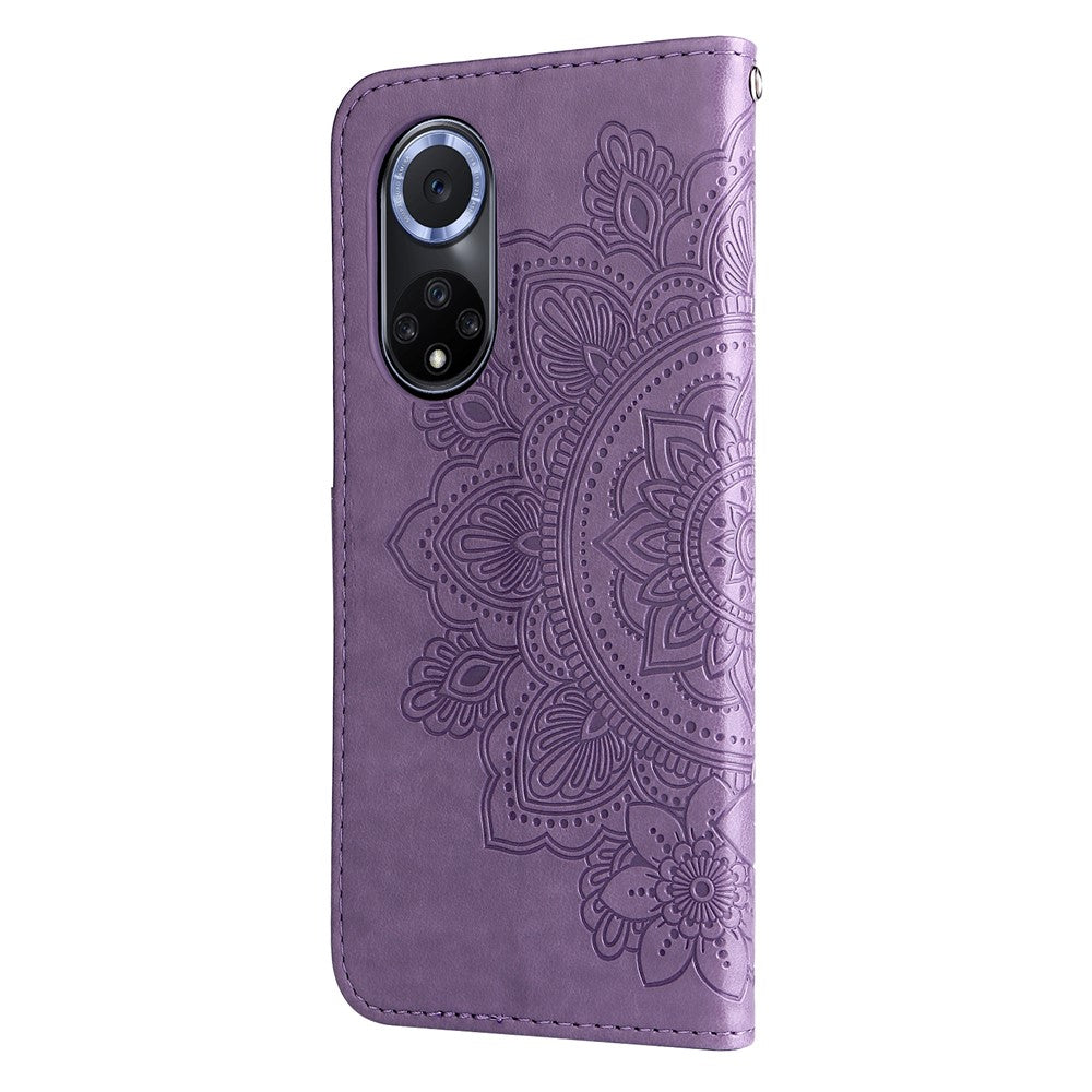 Imprinted Flower Pattern Soft TPU+PU Leather Stand Wallet Cover Case with Lanyard for Huawei nova 9/Honor 50