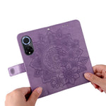 Imprinted Flower Pattern Soft TPU+PU Leather Stand Wallet Cover Case with Lanyard for Huawei nova 9/Honor 50