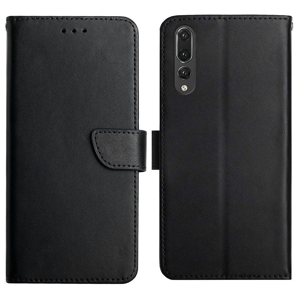 For Huawei P20 Pro Wallet Sturdy Stand Solid Color Genuine Leather Nappa Texture Magnetic Closure Stand Wallet Case Flip Phone Shell