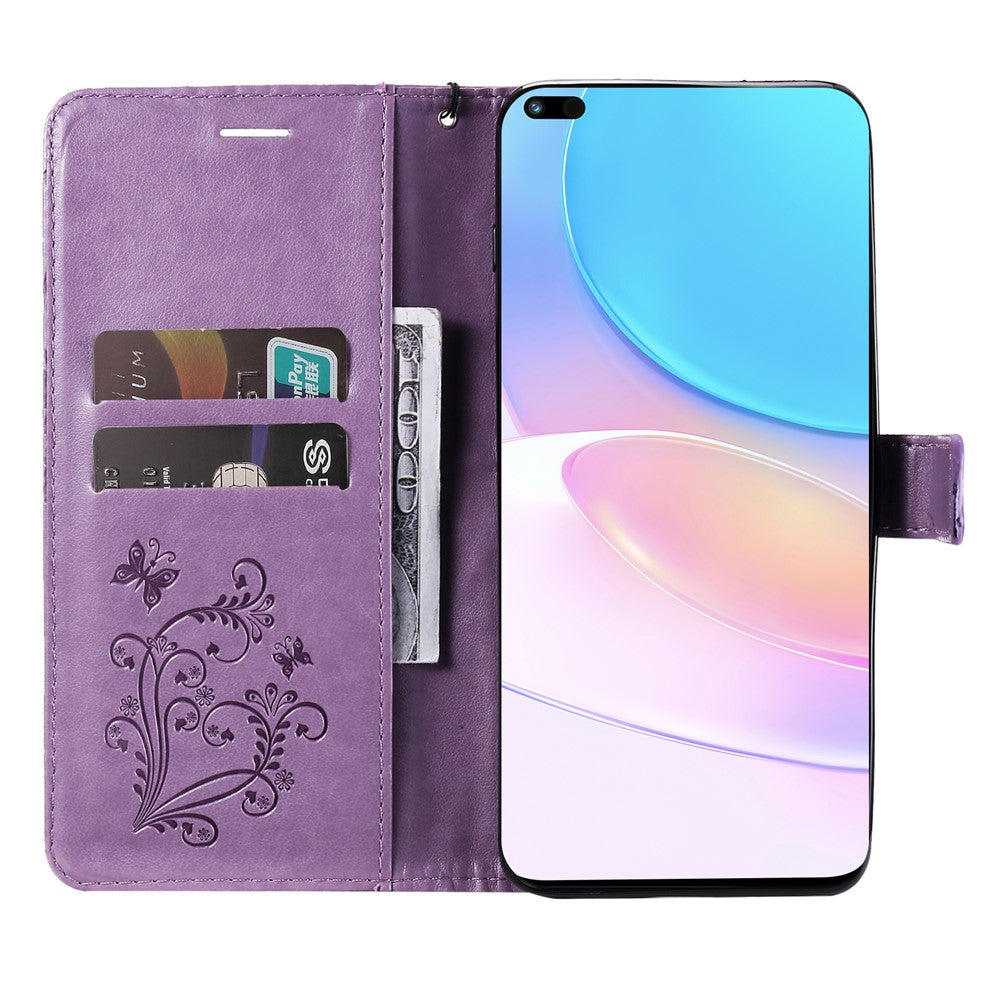 For Huawei nova 8i / Honor 50 Lite Wallet Case Floral Butterfly Imprinted Leather Phone Cover Stand