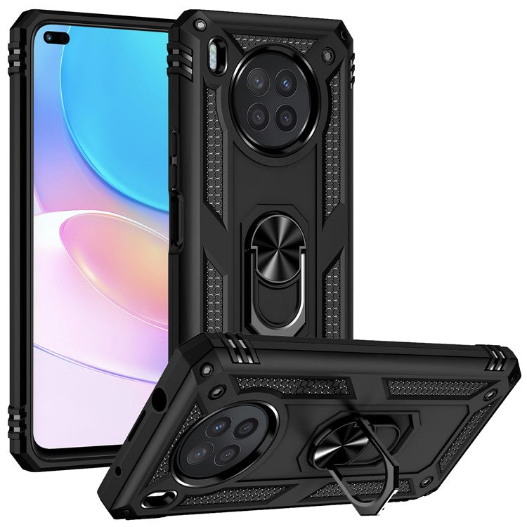 Ring Holder Kickstand Anti-fall Phone Shell PC + TPU Shockproof Hybrid Case with Built-in Metal Sheet for Huawei nova 8i