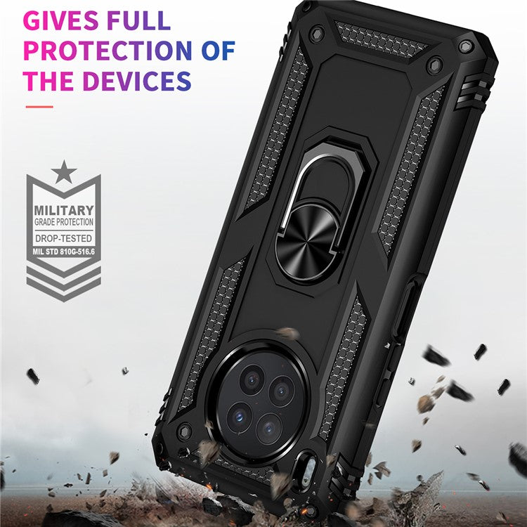 Ring Holder Kickstand Anti-fall Phone Shell PC + TPU Shockproof Hybrid Case with Built-in Metal Sheet for Huawei nova 8i