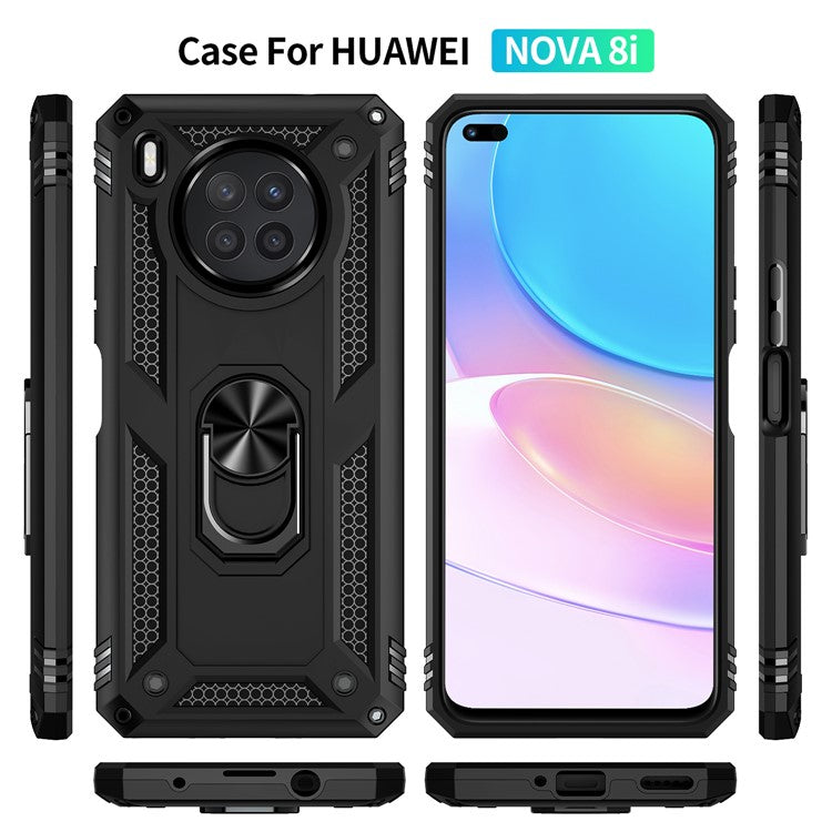 Ring Holder Kickstand Anti-fall Phone Shell PC + TPU Shockproof Hybrid Case with Built-in Metal Sheet for Huawei nova 8i