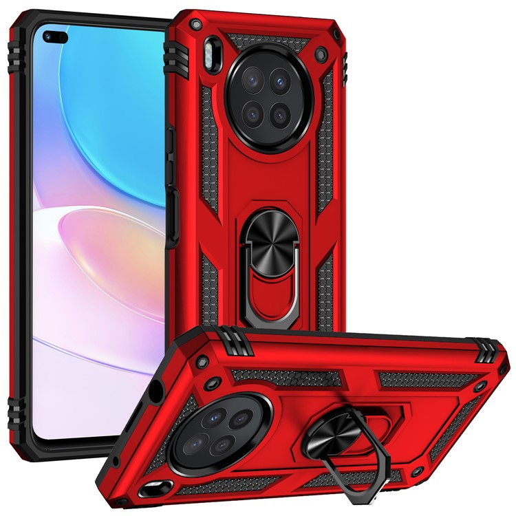 Ring Holder Kickstand Anti-fall Phone Shell PC + TPU Shockproof Hybrid Case with Built-in Metal Sheet for Huawei nova 8i