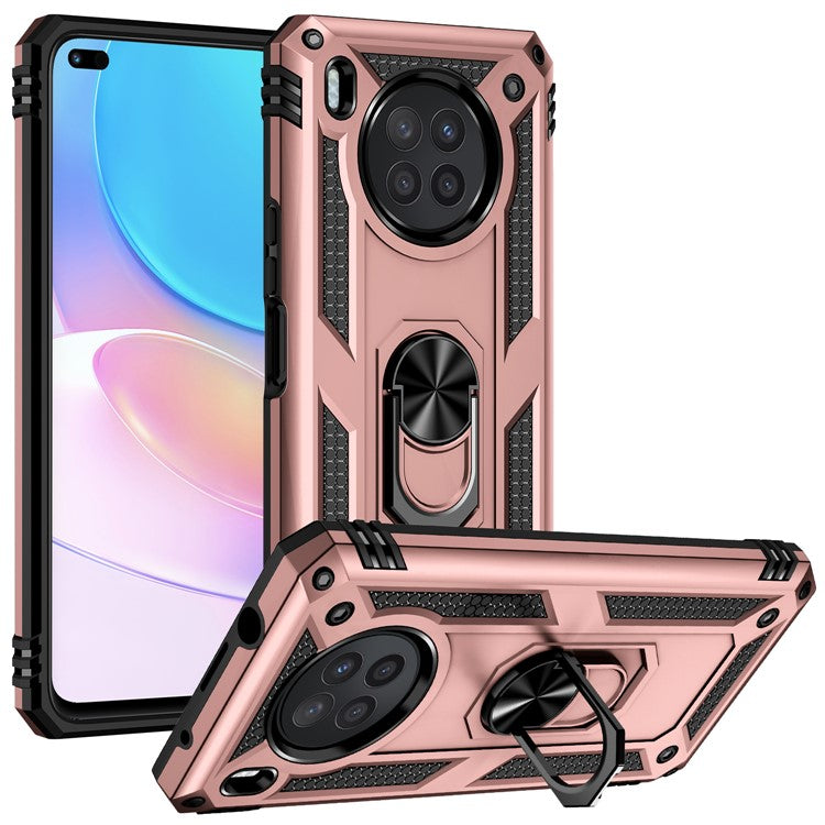 Ring Holder Kickstand Anti-fall Phone Shell PC + TPU Shockproof Hybrid Case with Built-in Metal Sheet for Huawei nova 8i