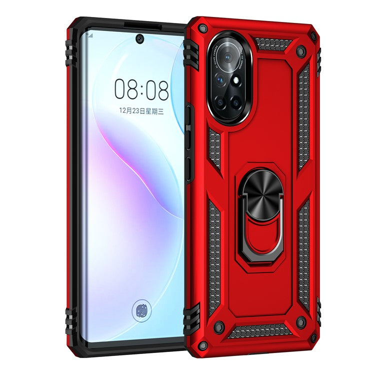 Rotary Ring Holder Kickstand PC + TPU Dual-layer Hybrid Phone Cover with Built-in Metal Sheet for Huawei nova 8 5G