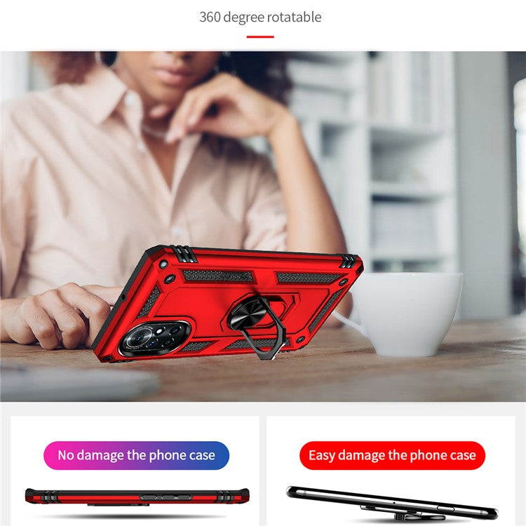 Rotary Ring Holder Kickstand PC + TPU Dual-layer Hybrid Phone Cover with Built-in Metal Sheet for Huawei nova 8 5G