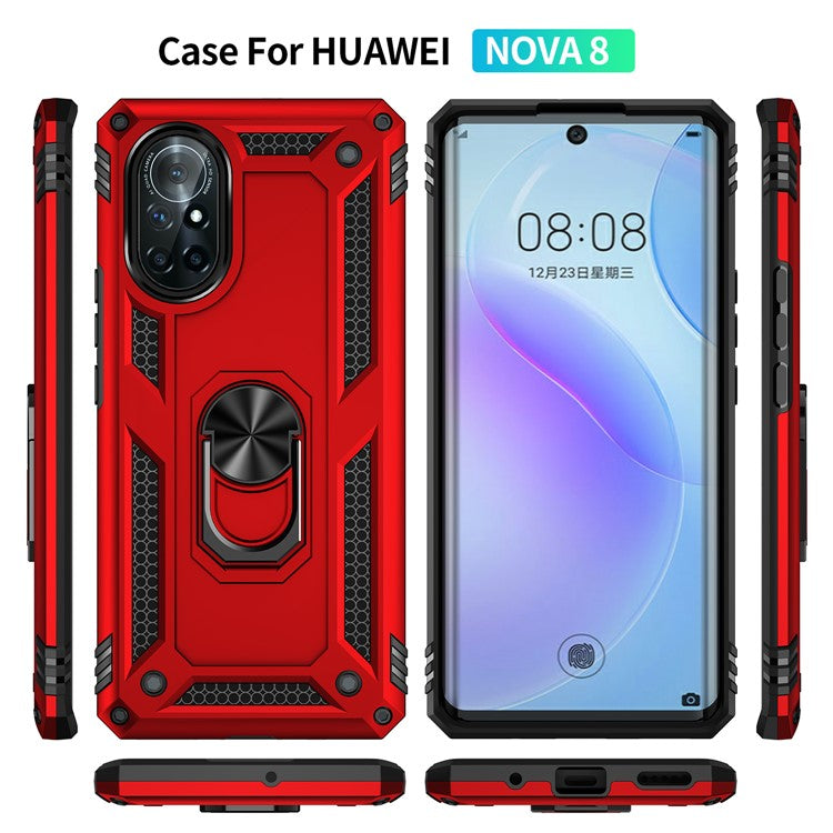Rotary Ring Holder Kickstand PC + TPU Dual-layer Hybrid Phone Cover with Built-in Metal Sheet for Huawei nova 8 5G
