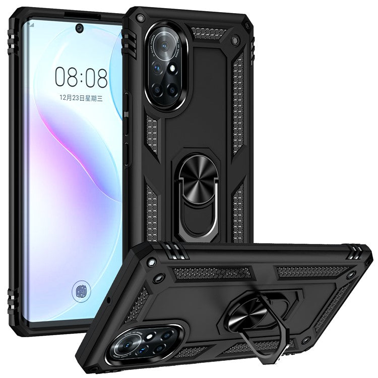 Rotary Ring Holder Kickstand PC + TPU Dual-layer Hybrid Phone Cover with Built-in Metal Sheet for Huawei nova 8 5G
