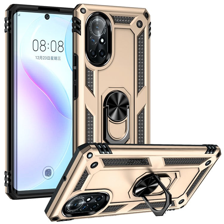 Rotary Ring Holder Kickstand PC + TPU Dual-layer Hybrid Phone Cover with Built-in Metal Sheet for Huawei nova 8 5G