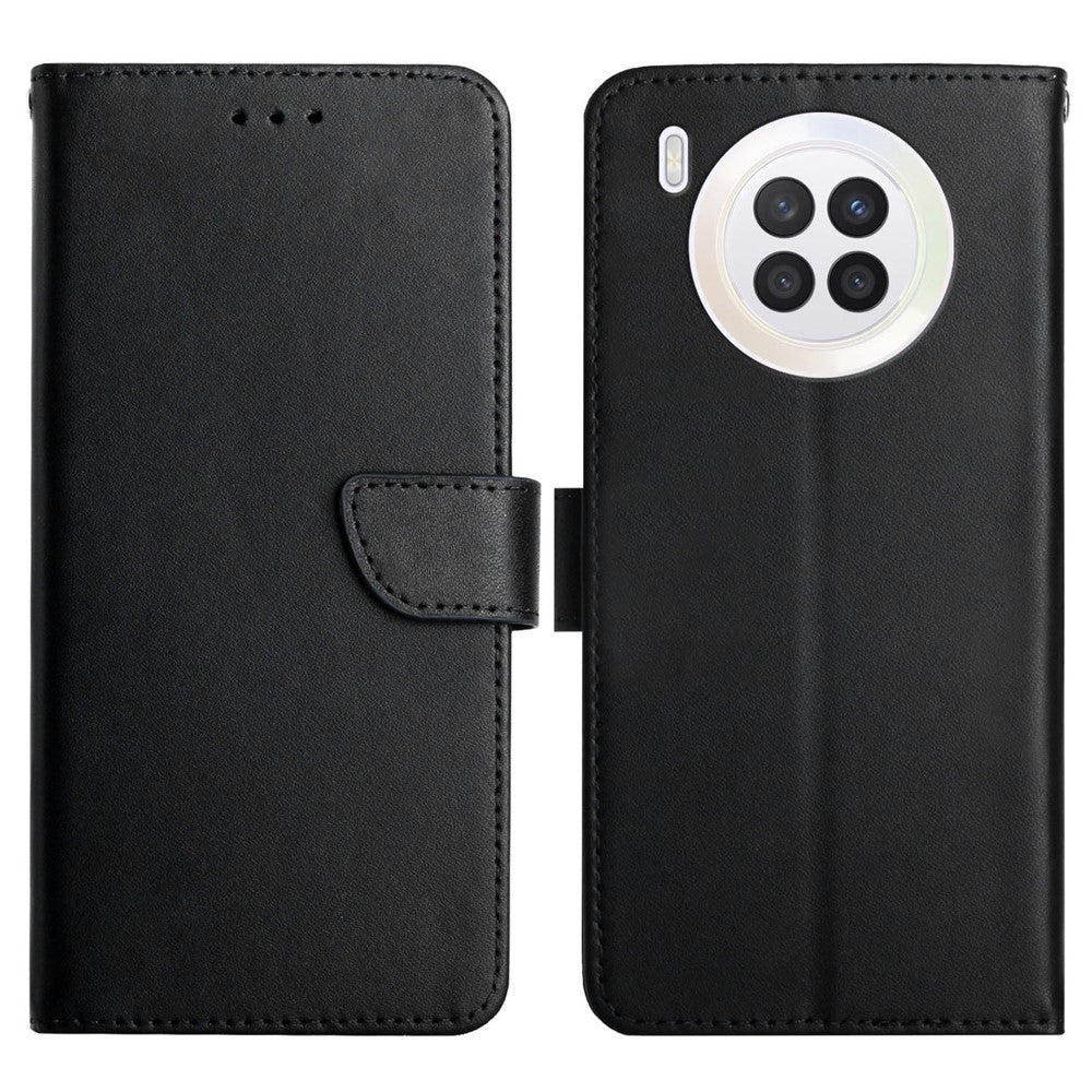 Anti-scratch Genuine Leather Nappa Texture Flip Phone Covering Phone Case Magnetic Closure Stand Wallet for Huawei nova 8i / Honor 50 Lite