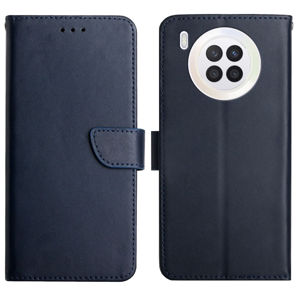 Anti-scratch Genuine Leather Nappa Texture Flip Phone Covering Phone Case Magnetic Closure Stand Wallet for Huawei nova 8i / Honor 50 Lite
