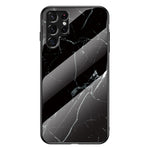 Anti-Scratch Marble Pattern Tempered Glass Back Soft TPU Frame Hybrid Shell for Samsung Galaxy S22 Ultra 5G