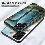 Anti-Scratch Marble Pattern Tempered Glass Back Soft TPU Frame Hybrid Shell for Samsung Galaxy S22 Ultra 5G