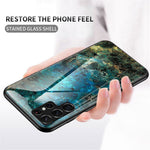 Anti-Scratch Marble Pattern Tempered Glass Back Soft TPU Frame Hybrid Shell for Samsung Galaxy S22 Ultra 5G
