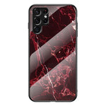 Anti-Scratch Marble Pattern Tempered Glass Back Soft TPU Frame Hybrid Shell for Samsung Galaxy S22 Ultra 5G