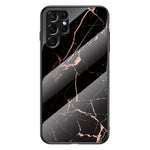 Anti-Scratch Marble Pattern Tempered Glass Back Soft TPU Frame Hybrid Shell for Samsung Galaxy S22 Ultra 5G