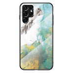 Anti-Scratch Marble Pattern Tempered Glass Back Soft TPU Frame Hybrid Shell for Samsung Galaxy S22 Ultra 5G