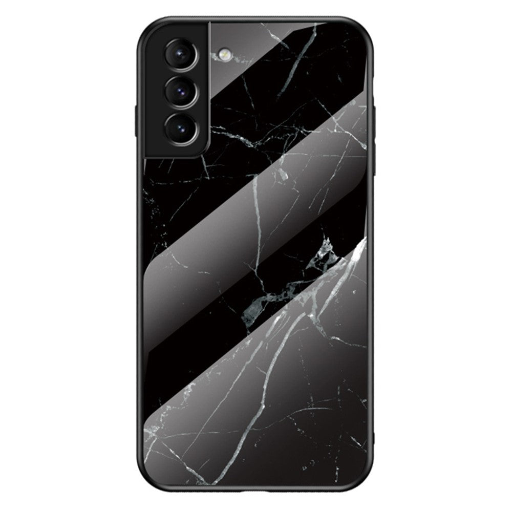Marmormønster, design, blød TPU-kofangerramme, skin, hårdt hærdet glasbagcover til Samsung Galaxy S22 5G