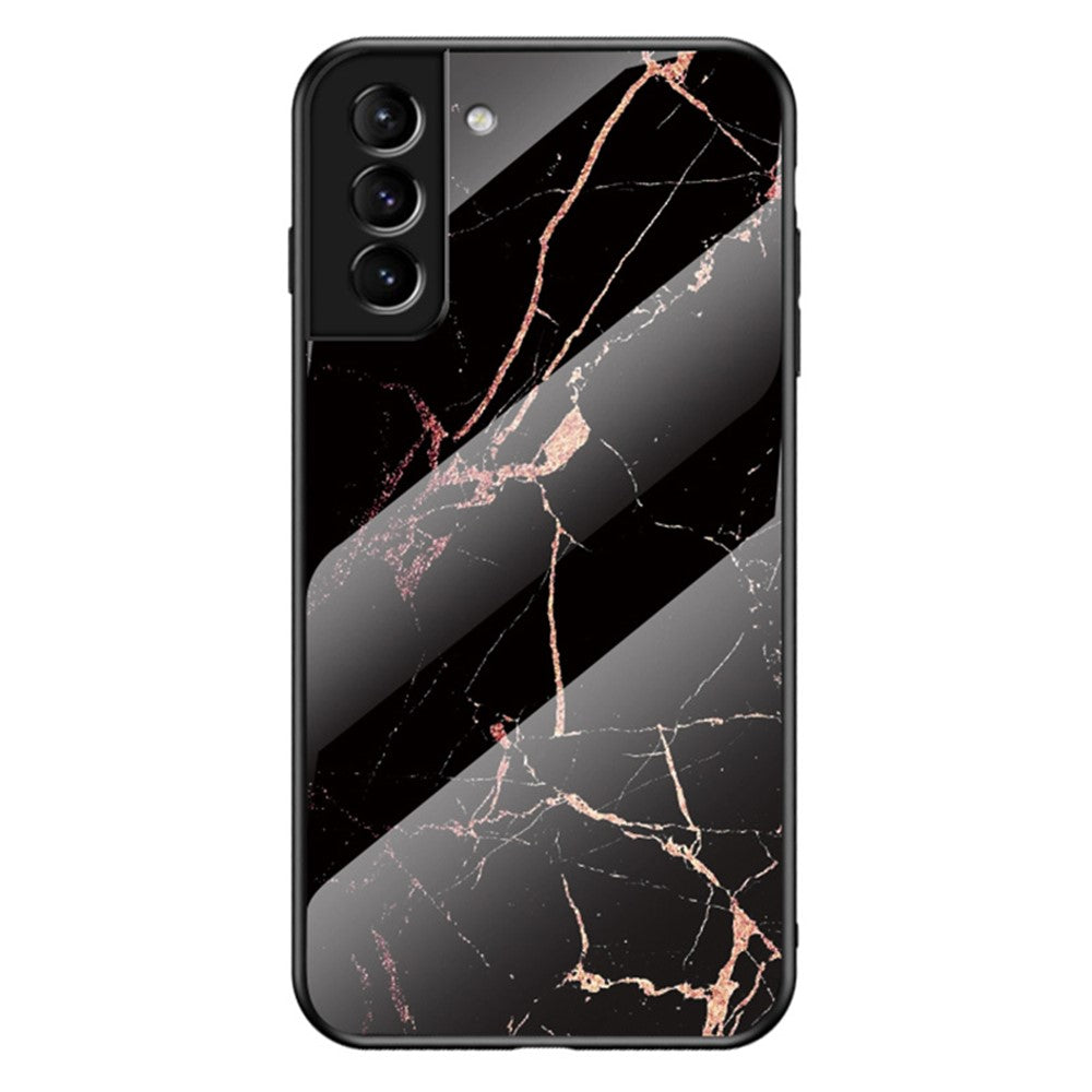 Marmormønster, design, blød TPU-kofangerramme, skin, hårdt hærdet glasbagcover til Samsung Galaxy S22 5G