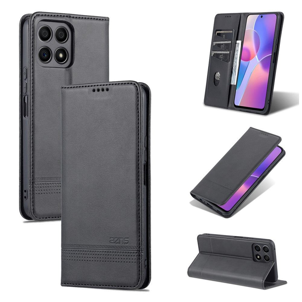 AZNS Magnetic Auto-absorbed Wallet Stand Design PU Leather Shockproof Phone Cover Case for Honor X30i