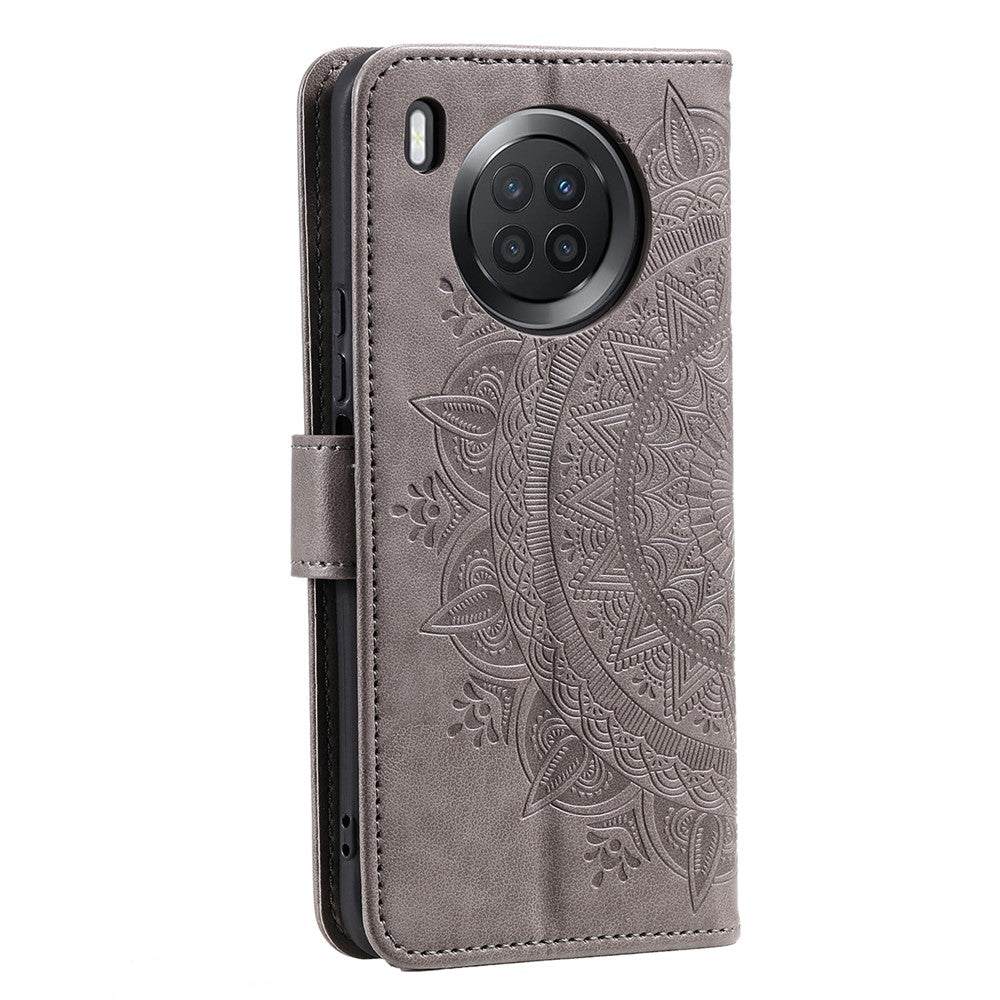 Imprinted Mandala Flower Full Protection PU Leather + Soft TPU Stand Wallet Phone Case with Strap for Huawei nova 8i