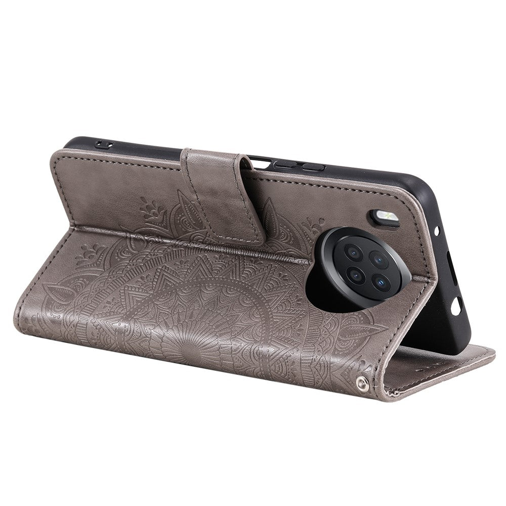 Imprinted Mandala Flower Full Protection PU Leather + Soft TPU Stand Wallet Phone Case with Strap for Huawei nova 8i