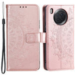 Imprinted Mandala Flower Full Protection PU Leather + Soft TPU Stand Wallet Phone Case with Strap for Huawei nova 8i