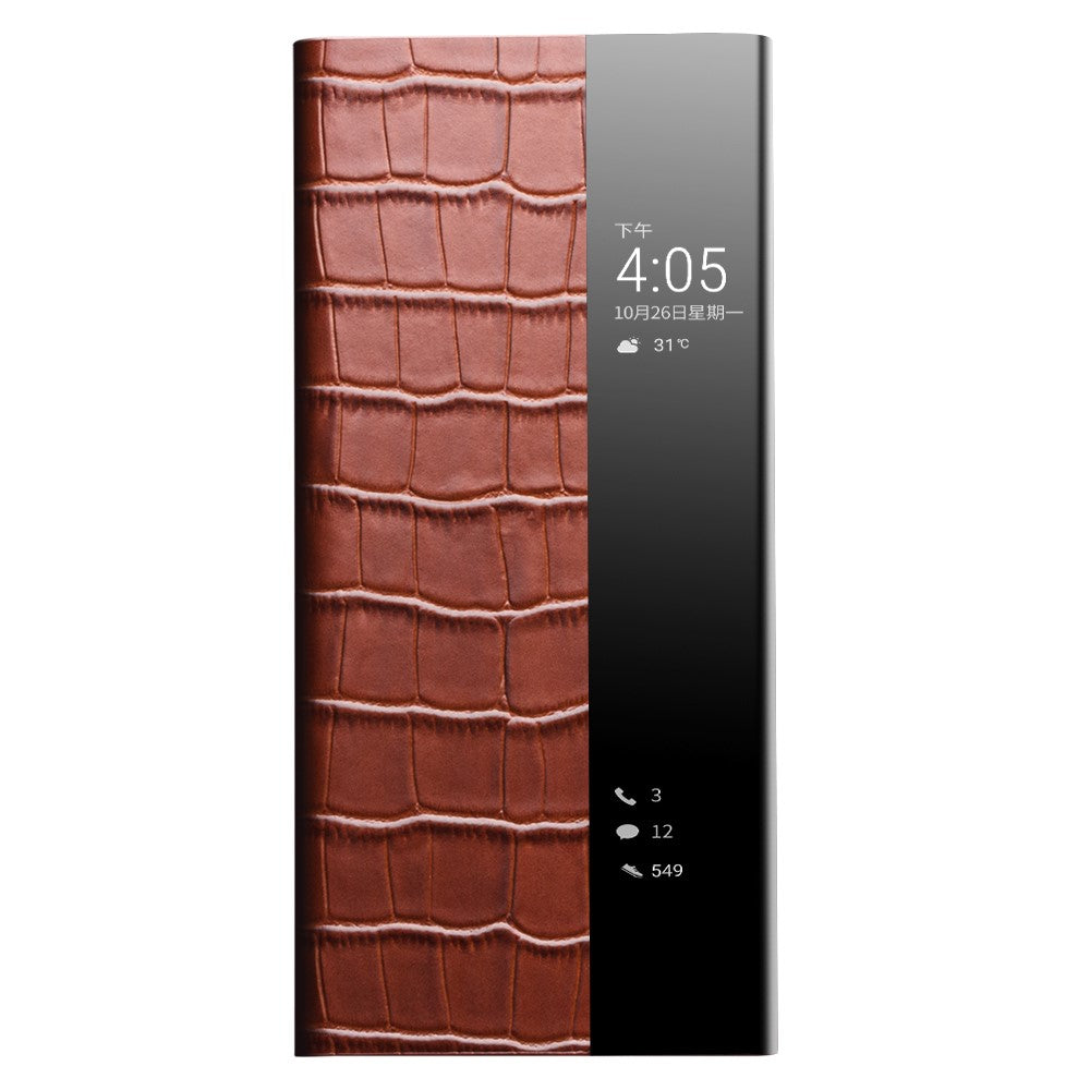 QIALINO Auto Wake/Sleep Ultra-slim Crocodile Texture Genuine Leather View Window Phone Case Shell for Huawei P50