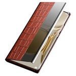 QIALINO Auto Wake/Sleep Ultra-slim Crocodile Texture Genuine Leather View Window Phone Case Shell for Huawei P50