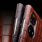 QIALINO Auto Wake/Sleep Ultra-slim Crocodile Texture Genuine Leather View Window Phone Case Shell for Huawei P50