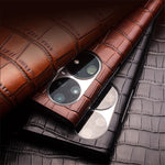 QIALINO Auto Wake/Sleep Ultra-slim Crocodile Texture Genuine Leather View Window Phone Case Shell for Huawei P50