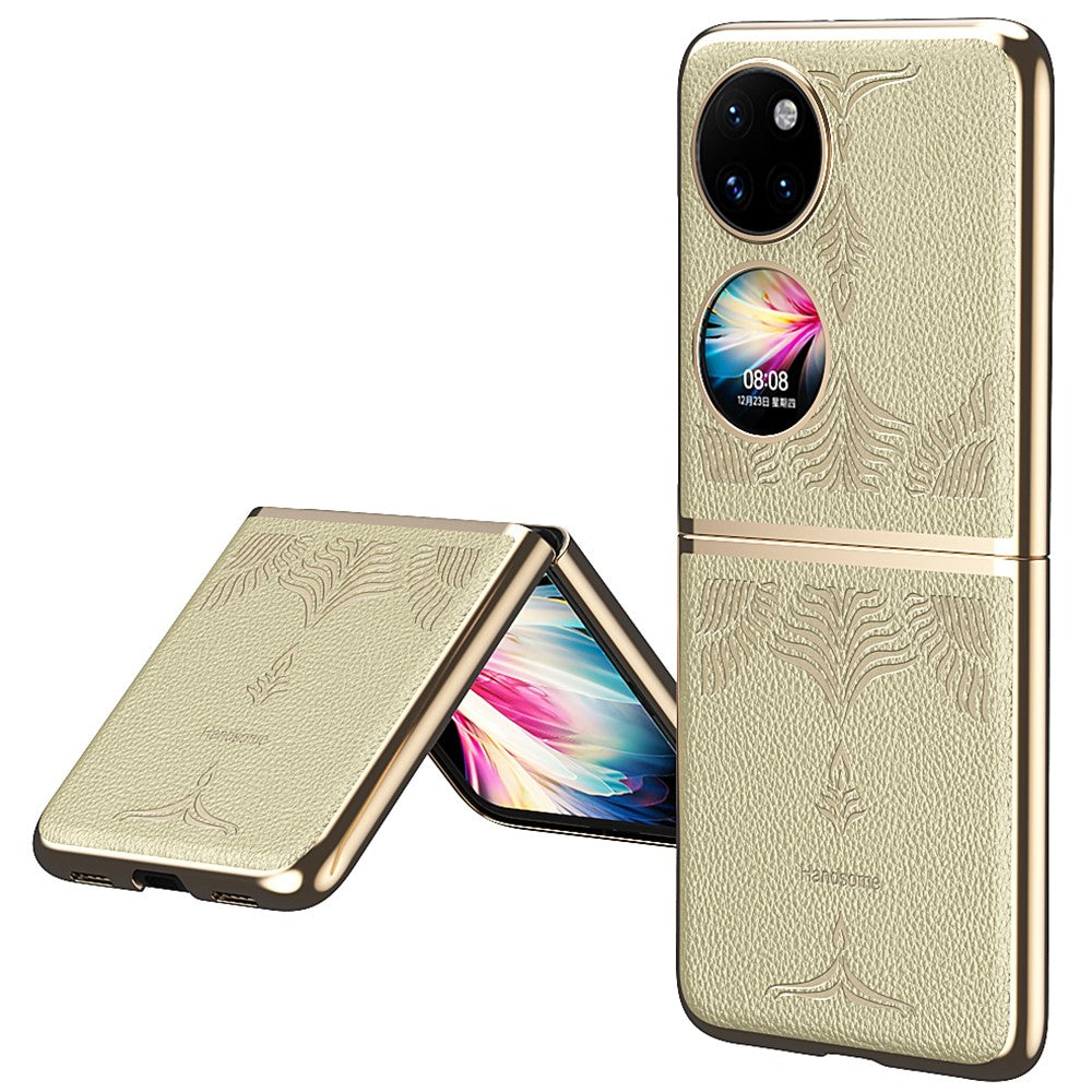Huawei P50 Pocket / Pocket S Galvaniserad Ramdesign Texturerat PU-läderbelagt Hårt PC mobilskal