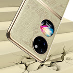 For Huawei P50 Pocket / Pocket S Electroplating Frame Design Textured PU Leather Coated Hard PC Phone Case Cover
