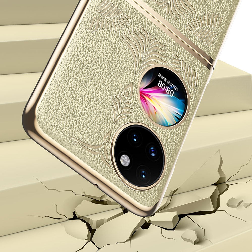 For Huawei P50 Pocket / Pocket S Electroplating Frame Design Textured PU Leather Coated Hard PC Phone Case Cover