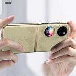 For Huawei P50 Pocket / Pocket S Electroplating Frame Design Textured PU Leather Coated Hard PC Phone Case Cover