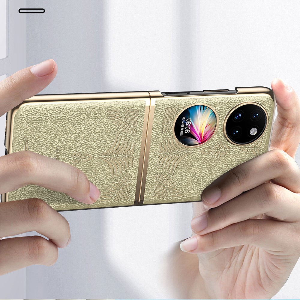 Huawei P50 Pocket / Pocket S Galvaniserad Ramdesign Texturerat PU-läderbelagt Hårt PC mobilskal