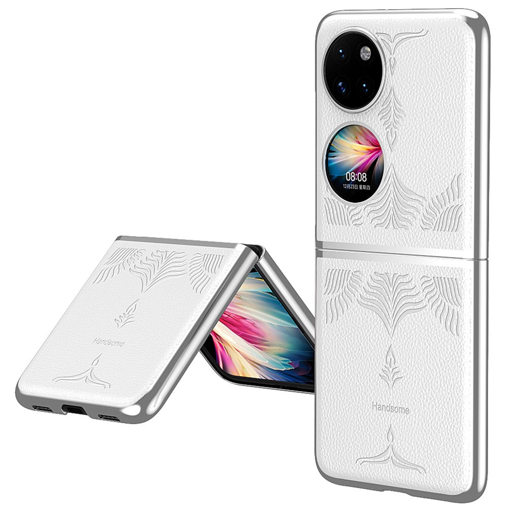 For Huawei P50 Pocket / Pocket S Electroplating Frame Design Textured PU Leather Coated Hard PC Phone Case Cover